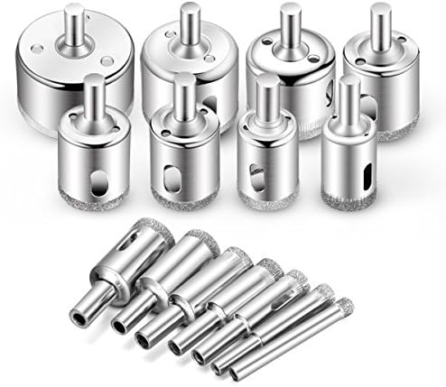 Diamond Drill Bits, 15 Piece Tile Hole Saw, Sibaok Hollow Core Hole Saw Remover Tools Set for Glass, Porcelain, Ceramic, Granite Stone Drill Bit, 1/4 to 2 Inch