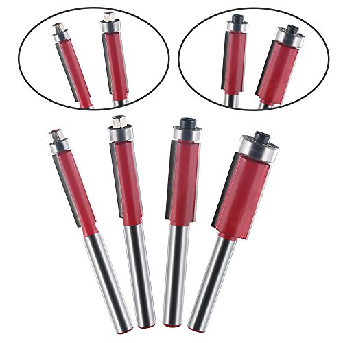 KitsPro End Bearing Flush Trim Router Bit 1/4" Shank x 1"cutting hight(4 pcs)
