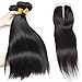 Ali Moda Malaysian Virgin Hair with Closure Unprocessed Human Hair Straight 3 bundles with Lace Closure Middle Part Natural Color 18
