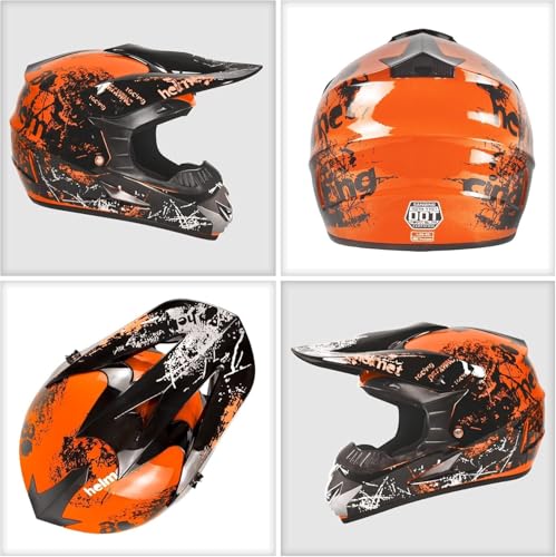 LBOYLOVE® Dirt Bike Helmets, Kids Motorcycle Helmet Youth, ATV Motocross Full Face Men Women, Off-Road Mountain Bike Helmet Adult with(Gloves Goggles Mask) DOT Approved 4 Pcs Set