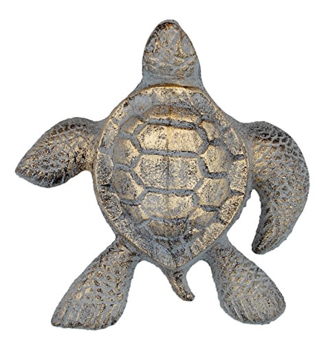 Old River Outdoors Garden Decorative Sea Turtle Key Hider - Cast Iron Figurine (Gold/Light Blue)