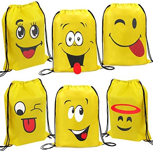 Emoji Gift Bags for Kids Party Favors 6 Pack Cute Designs, Easter Gift Goody Party Favor Bags Supplies for Kids Teens Boys and Girls, 16X13 Inch