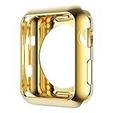 Leotop Compatible with Apple Watch Case 44mm 40mm, Soft Flexible TPU Plated Protector Bumper Shiny Cover Lightweight Thin Guard Shockproof Frame Compatible for iWatch Series 5 4 (1-Gold, 44mm)