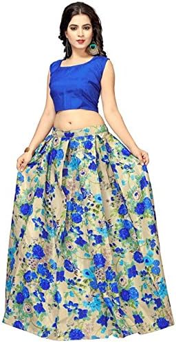 Arawins Womens Digital Floral Printed Banglori Satin Silk Anarkali Lehenga Choli (MultiBlue_Blue_Free Size_Semi Stitched)