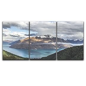 3 Panel Canvas Wall Art - Majestic Landscape with Mountains River and Forest - Giclee Print Gallery Wrap Modern Home Art Ready to Hang - 16"x24" x 3 Panels