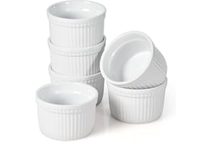WishDeco Ramekins Set of 6, Ceramic Creme Brulee Ramekins 7 oz / 200 ml, White Dipping Sauce Dishes, Ramekin Bowls for Baking