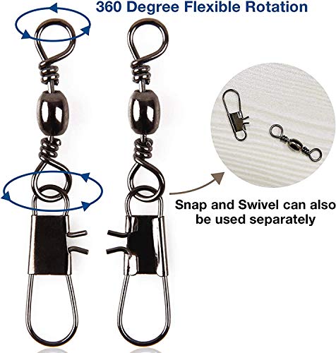OROOTL Wirbel Angeln Snap 100Stk Barrel Angelwirbel mit Sicherheit Interlock Snaps Link hohe Festigkeit Salzwasser Angelzubehör Angelgerät Köder Line Connector – Bild 6
