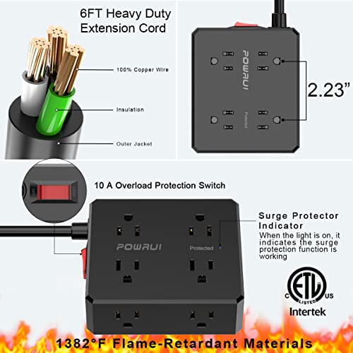 USB C Power Strip, POWRUI Surge Protector with 8 Outlets and 4 USB