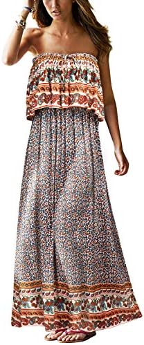 UIMLK Women's Summer Strapless Maxi Dress Long Beach Boho Floral Printed  Vacation Dresses, Set-10, L price in UAE | Amazon UAE | kanbkam