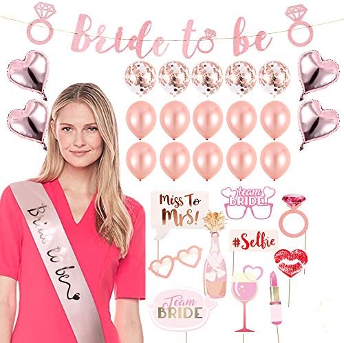 OBEDA Rose Gold Hen Party Decorations - Best Hen Accessories Sash Kit - Perfect Bride To Be Gift & Bridal Shower Favor & Decor with Elegant Banner,Balloons