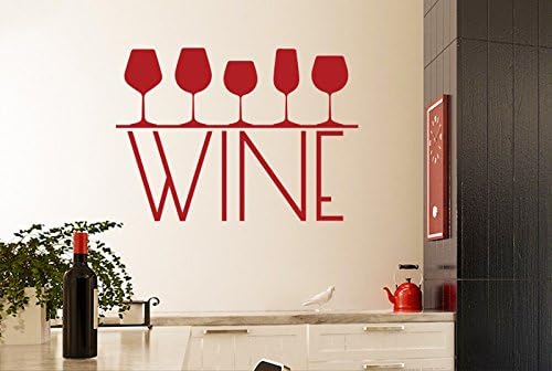 Five Different Wine Glass Sign Wall Stickers Art Decals - Large (Height 57cm x Width 80cm) Dark Red