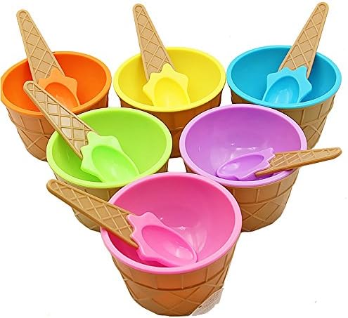Ice Cream Bowls,Plastic Sundae Ice Cream Frozen Yogurt Cups with Spoons,Fruit Dessert Bowls For Party(Set of 6) Birthday Gift