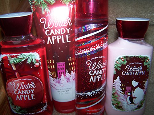 4 Piece Bath & Body Works Holiday Traditions Winter Candy Apple Deluxe Fragrance Gift Set- Fragrance Mist, Body Lotion, Shower Gel & Body Cream (Winter Candy Apple)