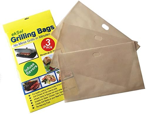 ekSel Non stick Reusable Grilling bags Panini Toaster bags Grill Baking parchment, Beige, Pack of 3, FDA approved
