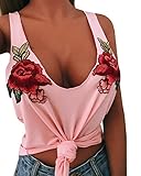 Farktop Women's Rose Bustier Bra Vest Embroidered Sleeveless Floral Print Loose V Neck Tank Top