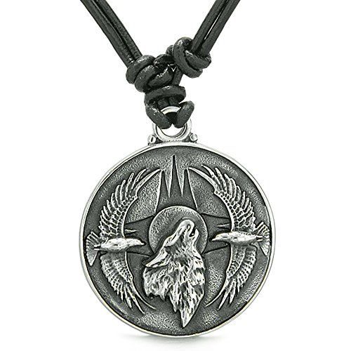 Amulet howling wolf eagles wild moon powers charm adjustable leat…