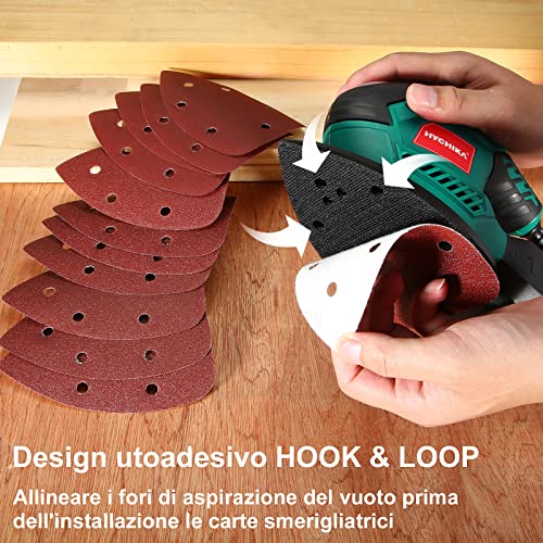 HYCHIKA Wood Sander, 200W Mouse Sander, 14000RPM with Dust Collection, 12pcs Sanding Cards (240/120/80 Grains, for Multiple Angles, Wood, Metal, Electric Cable