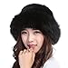Valpeak Womens Winter Hat Knitted Mink Real Fur Hats with Fox Brim (Black)