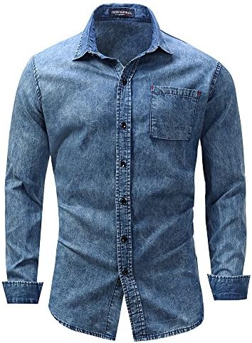 Fredd Marshall Men's Regular Fit Button Down Jean Shirt Blue XXX-Large