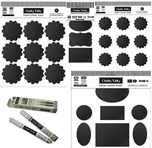 Chalky Talky Mason Jar Label Bundle - 124 Reusable Mason Jar Labels, 2 Size Liquid Markers, Free 52 Pack of Craft Labels