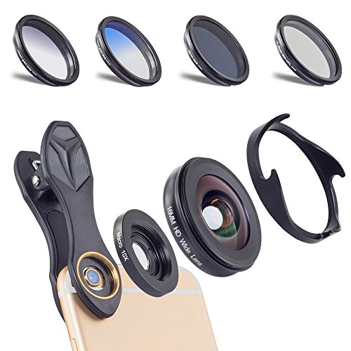 APEXEL 6 in 1 Camera Lens Kit,0.6X Super Wide Angle Lens & 10X Macro