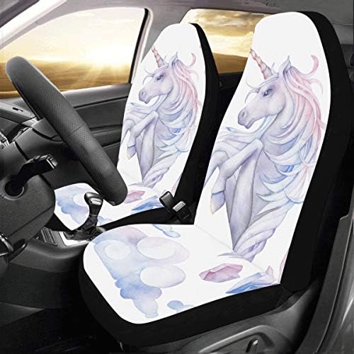 Hand Drawn Beautiful Rainbow Unicorn Custom New Universal Fit Auto Drive Car Seat Covers Protector For Women Automobile Jeep Truck Suv Vehicle Full Set Accessories For Adult Baby (set Of 2 Front)