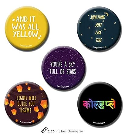 PrintOctopus Set of 5 Coldplay Merchandise -Pin Badge + Fridge Magnet (2 in 1)