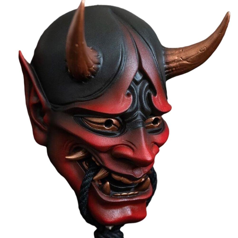 Rachel Halloween mask,Samurai Oni Mask,Japanese Cosplay Latex Hannya Mask,Horror Demon Cosplay Prajna Ghostface Mask for Halloween Party Costume Props,Red,S