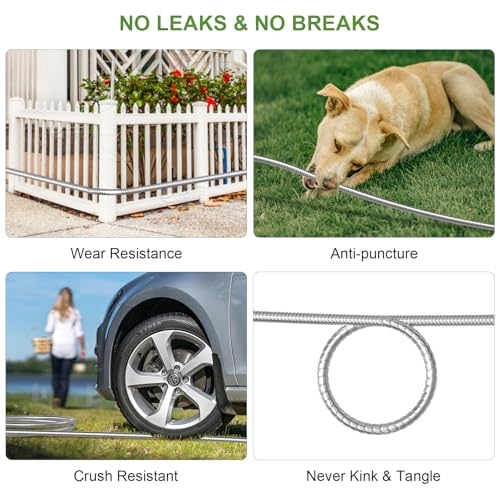 NEYCIL 100ft Stainless Steel Garden Hose, Heavy-Duty Water Hose with 10 Function Nozzle, Puncture Proof, No-Tangle, No-Kink, Garden Hose for Yards, Car Washing & Outdoor Cleaning
