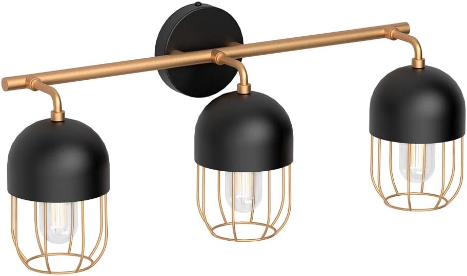 Ralbay Bathroom Vanity Light 3-Light Industrial Metal Wire Cage Wall Light Edison Vintage Wall Light Fixture for Bathroom (Exclude Bulb) - - 