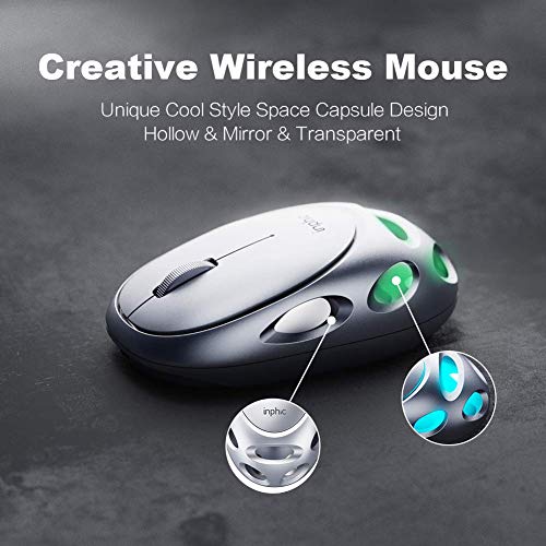 INPHIC Mouse Wireless Ricaricabile e Silenzioso Mouse Senza Fili USB 2.4G con Luce respiratoria Colorata a LED, Corpo in Lega,Dorso Cavo, 800/1200/1600 DPI per PC Computer Laptop Mac, Argento