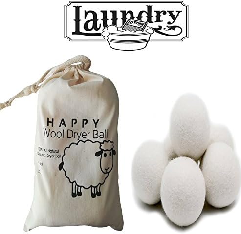 All Natural Wool Dryer Balls by HAPPY - Premium Quality Balls - 100% Organic Wool - Eco Laundry Balls - Wool Dryer Sheets - Australia Wool Pack 6 XL - Effective Fast Drying Natural Fabric Softener
