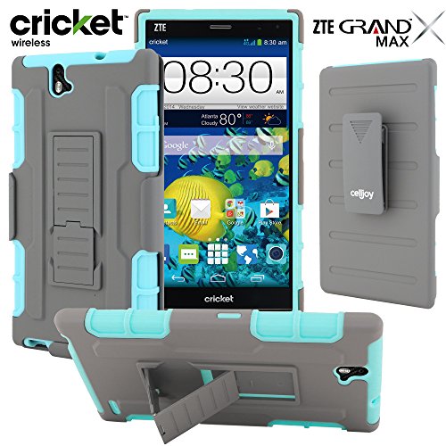 ZTE Grand X Max Case / ZTE Grand X Max+ Case, CellJoy [Full Body Armor] {Teal / Gray} ZTE Grand X Max Z787 / Z987 **ShockProof** Protection Hybrid Case **Kickstand** [Locking Swivel Belt Clip Holster Combo]