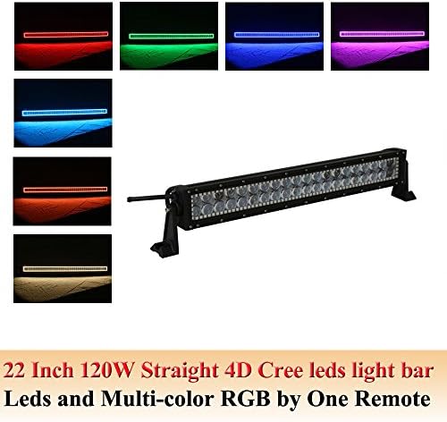 NKLighting 4D Cree Leds light bar 120w Straight assembled Multi color RGB halo ring by One Remote for boat driving car offroad SUV ATV+ 1x Free Master Turn on/off Swicth wireharness
