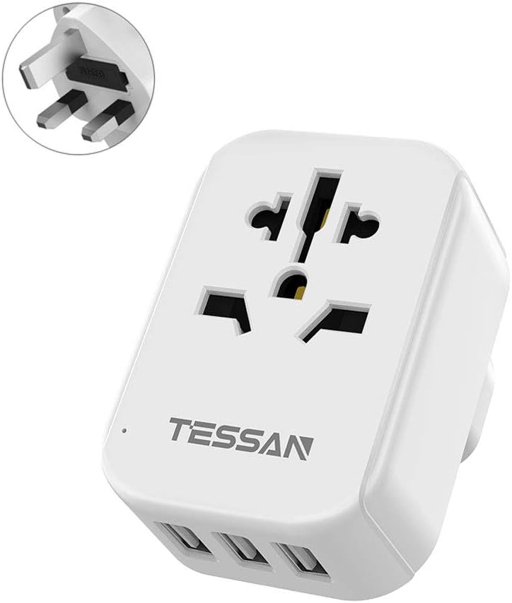 UK Ireland Scotland Power Adapter, TESSAN Type G Plug Adapter with 3 USB Charger Ports, US to UK Plug Adapters For Travel British England Irish London Hong Kong Kenya Dubai Electrical Outlet Adaptor