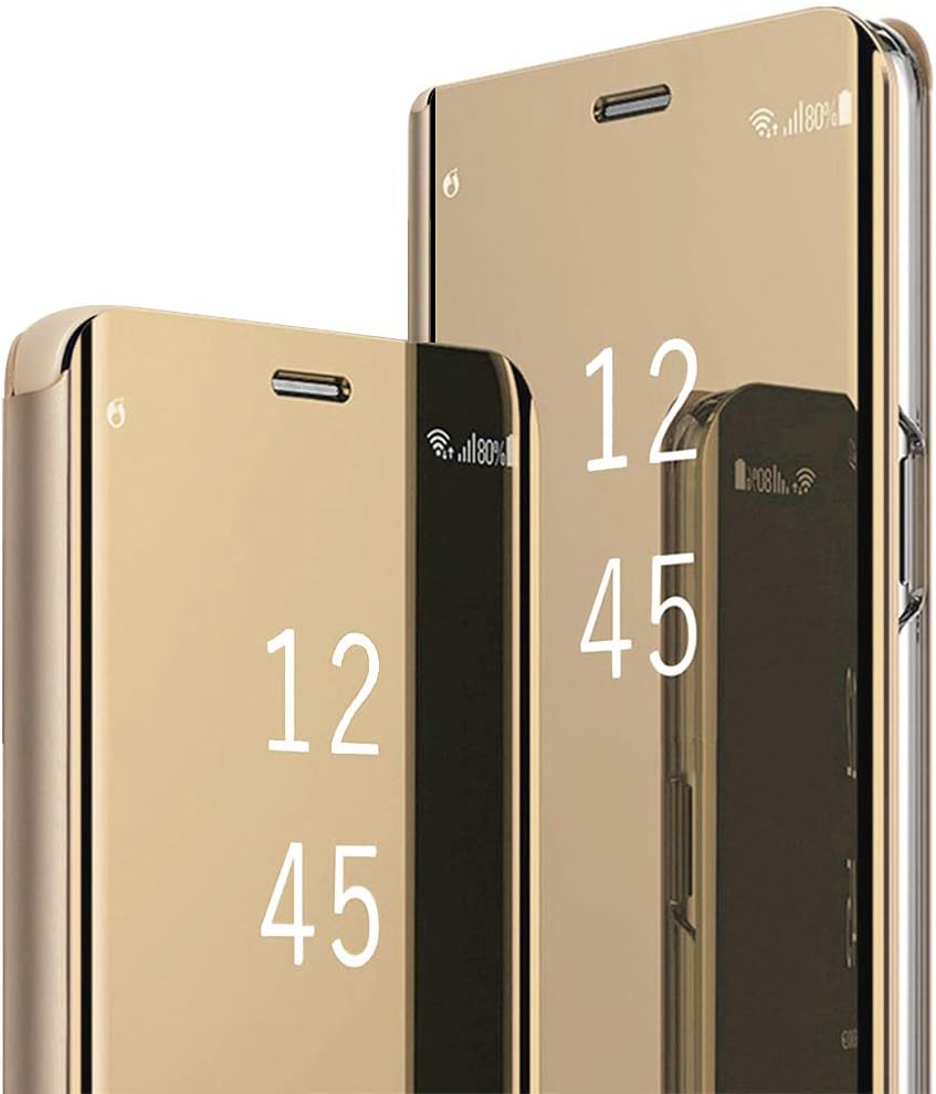 Samsung Galaxy S8 Plus Slim Purse Bag, Multi-Function Removable Magnetic Clamshell Translucent Clear Mirror Sleep Stand Protection S8+ S-View flip Cover Black (Gold, Galaxy S8 Plus)