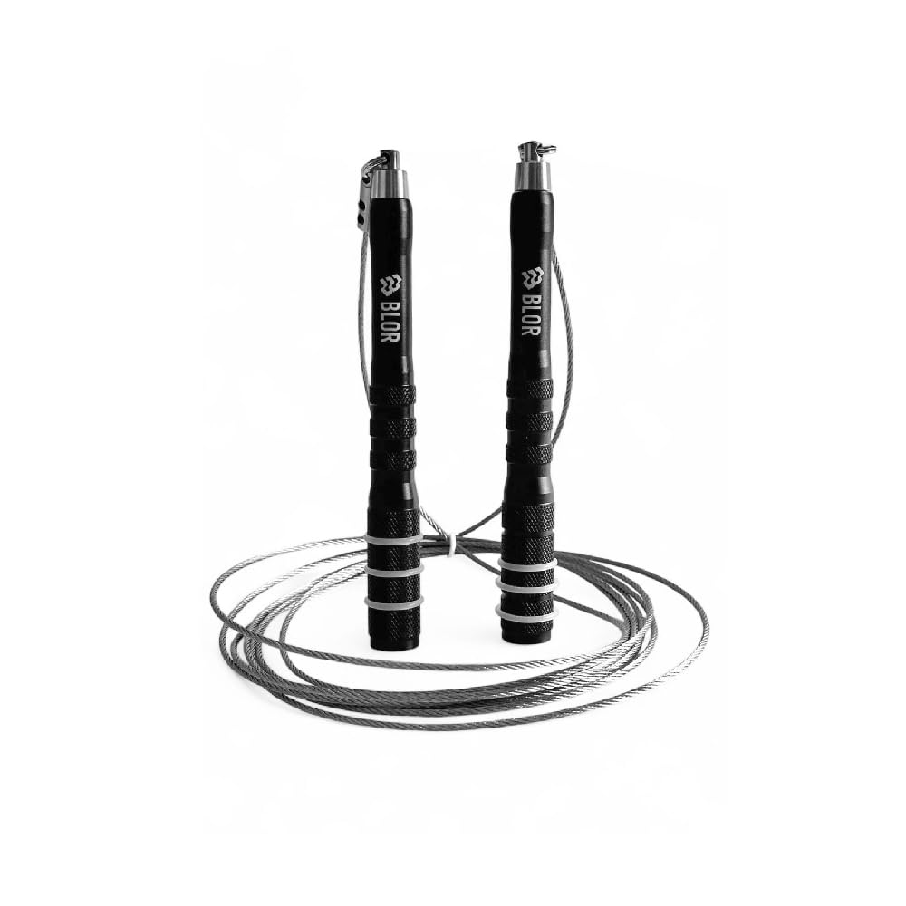 Blor Jump Rope Pro Aluminium Steel and Nylon Ergonomic Non-Slip Handles Ideal for Weight Loss Boxing Crosstraining with Portable Bag (Black)