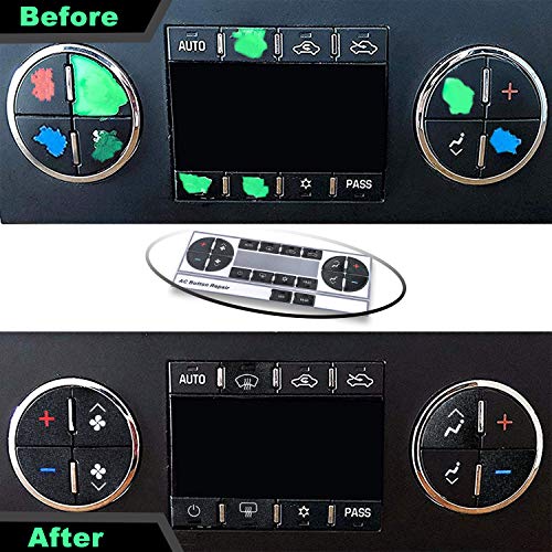 (Upgraded Plastic) AC Dash Button Repair Kit, Control & Radio Button Replacement Decal Stickers - Fix Worn or Paint off Buttons - Fit for Chevy Silverado,Tahoe,Traverse, Suburban,GMC Acadia, Yukon