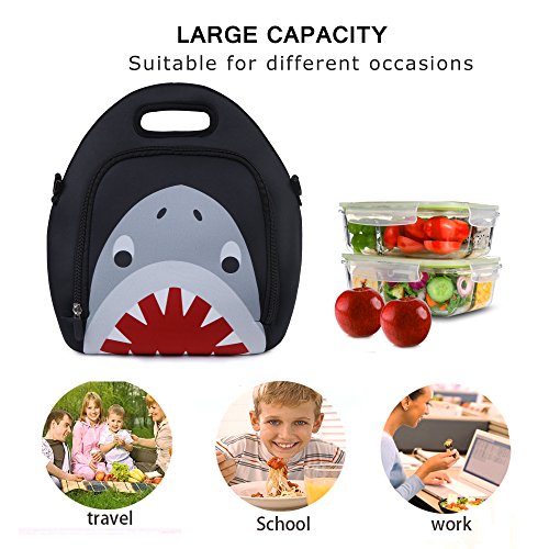 Neoprene Lunch Bag, Anyshock Insulated Lunch Tote Bento Box Organizer with Zipper Pocket Adjustable Shoulder Strap Outdoor Travel Picnic Carry Case For Women Men Kids Girls Adults (Shark)