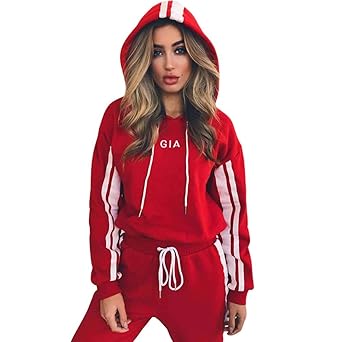 JEELINBORE Damen Trainingsanzug Sportswear 2 Stück Set Sport Yoga Outfit Jogginganzug Langarmshirt Sweatshirt Kapuzenpullover