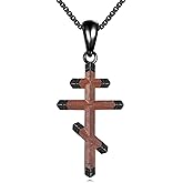 YAFEINI Orthodox Cross Necklace 925 Sterling Silver Wooden Eastern Orthodox Cross Pendant Necklace Religious Jewelry Christian Gift For Men Women