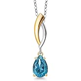 Gem Stone King 925 Silver and 10K Yellow Gold London Blue Topaz Pendant Necklace for Women | 0.93 Cttw | Gemstone November Birthstone | Pear Shape 8X5MM | With 18 Inch Silver Chain