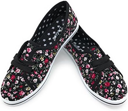 Blue berry 2017 EASY21 Women and Girls Canvas Shoes Loafer Kids Shoes Lace-up,Ballet Shoes(8.5 M US Women, Black Floral)