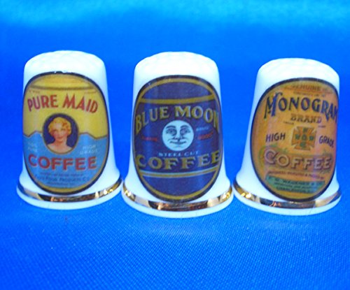 Birchcroft Porcelain China Collectable - Set of Three Thimbles - Old Coffee Labels