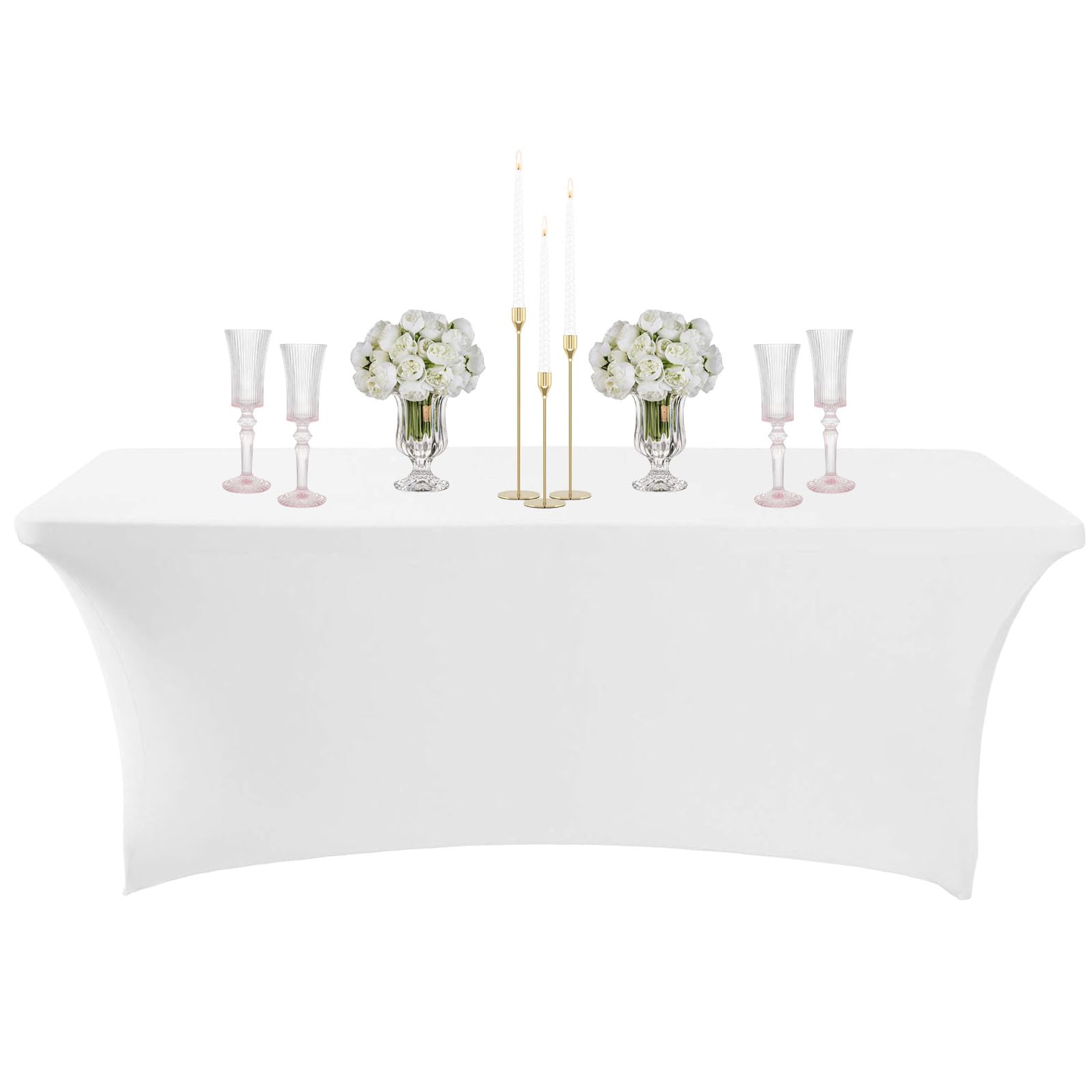 White Spandex Tablecloths 4ft for Rectangle Table,Stretchable Tablecloth Washable Table Cover,Fitted Spandex Stretch Patio Table Covers for Event,Wedding,Banquet,Parties,Covering Stalls,Exhibitions