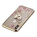 Miniko iPhone Xs Max Case Ring Holder, Soft Slim Bling Rhinestone Floral Crystal TPU Plating Rubber Glitter Case Cover with Detachable 360 Finger Kickstand for iPhone Xs Max 6.5 inch Gold