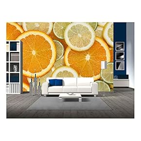 Background Made from Sliced Orange, Lemon and Lime Citrus Fruits - Removable Wall Mural | Self-Adhesive Large Wallpaper - 66x96 inches