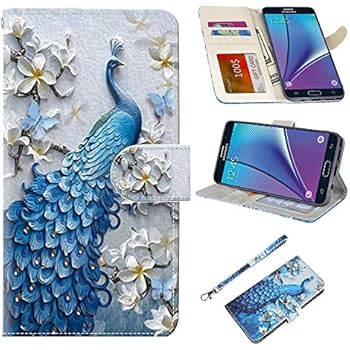 UrSpeedtekLive Samsung Galaxy Note 5 Case, Galaxy Note 5 Premium PU Leather Wristlet Flip Wallet Case Cover with Card Slots & Stand-Peacock