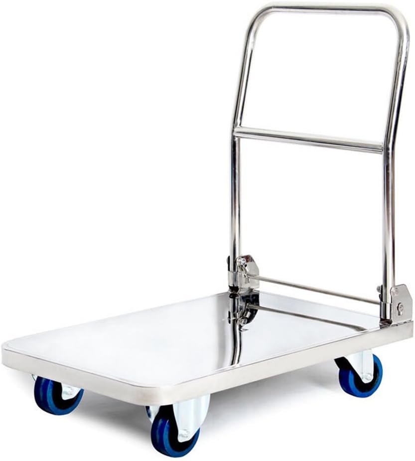 ZfgG Stainless Steel Platform Hand Trolley Folding Truck Cart Heavy Duty Flat Bed Transport, Silver