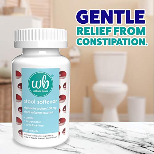Wellness Basics Stool Softener with Docusate Sodium (100mg 400 Count) TwoTone Softgel